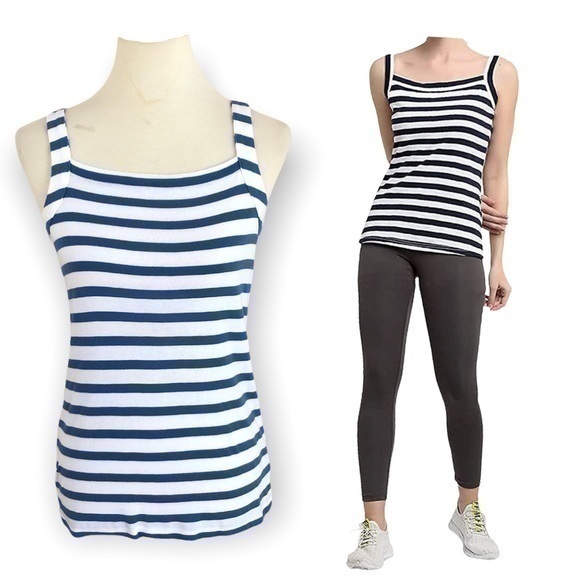 LOFT Blue and white striped square neck tank top - Picture 1 of 8